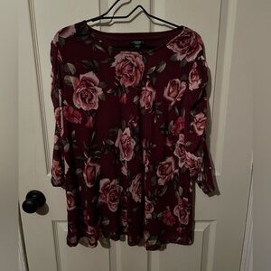 Cocomo Woman Floral Burgundy Top with Pink Roses